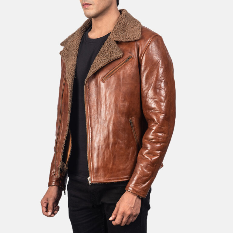 Mens Alberto Shearling Brown Leather Biker Jacket4573-3-1557201301991